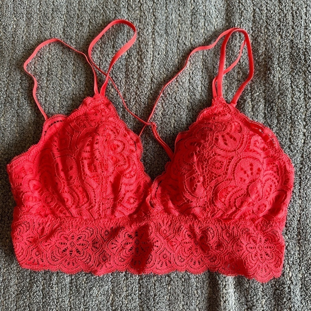 Aerie Coral/Pink Lace Bralette size Small